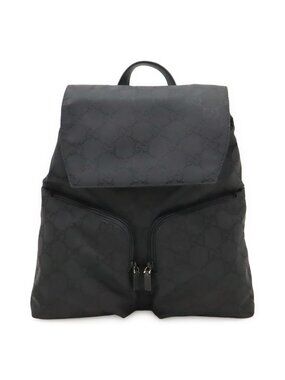 Gucci GG Nylon Backpack Leather Black Silver
